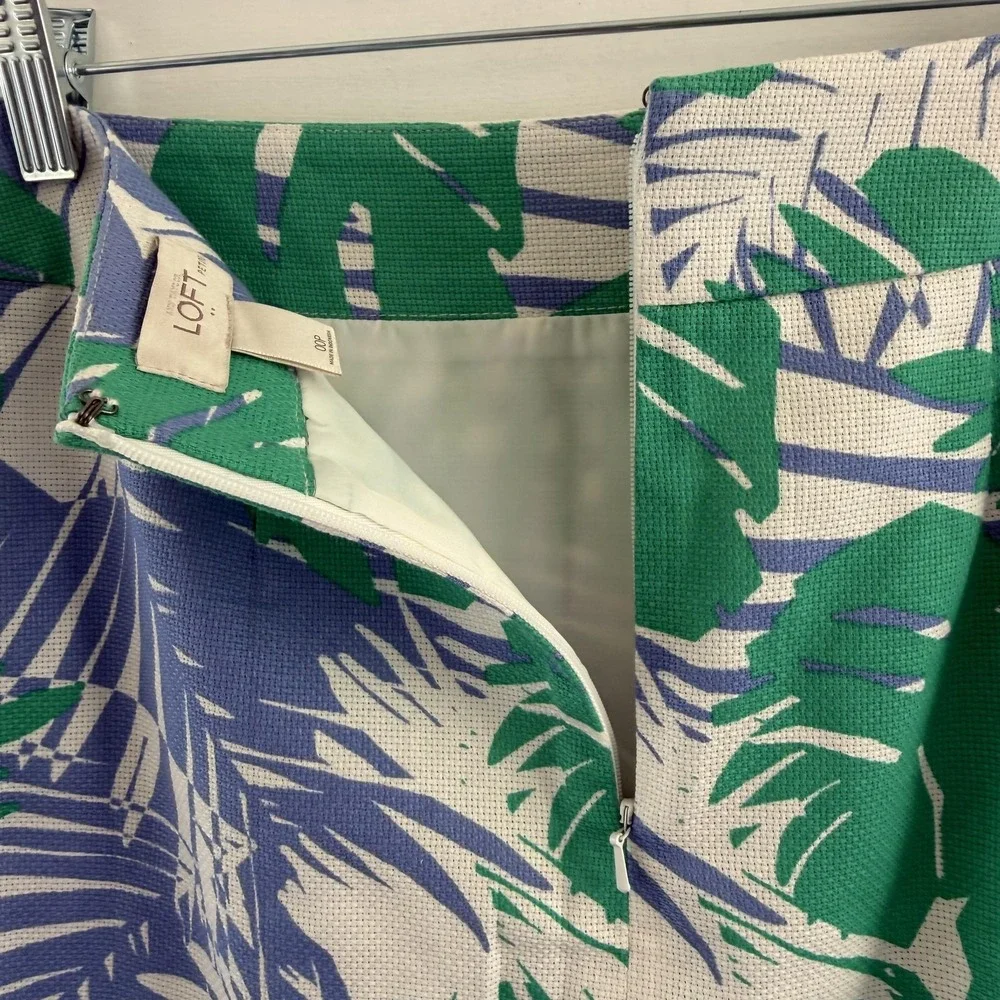 LOFT Petites Tropical Palm Leaf Pencil Skirt 00P Coastal‎ Resort Preppy Tropical